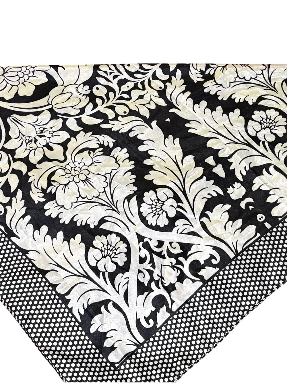 MOSI Satin Like Scarf Black & Cream Floral Damask Print